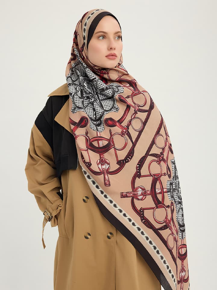 Süvarinin Arması Bordo Vierra Desenli Viskon Şal 70x190 cm