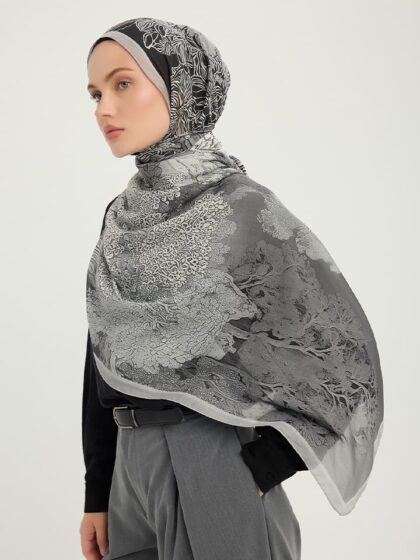 Sessiz Mevsimler Siyah Efilia Desenli Şal 70x190 cm