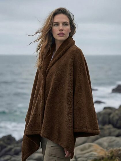 çıtçıtlı premium omuz şalı panço